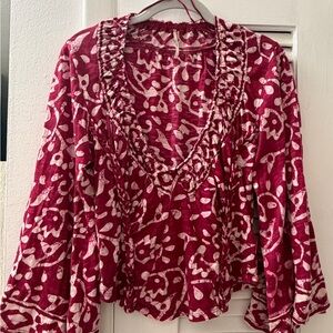 Free People Burgundy Floral Blouse